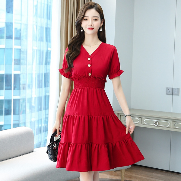 Korean style all-in-one red dress ...